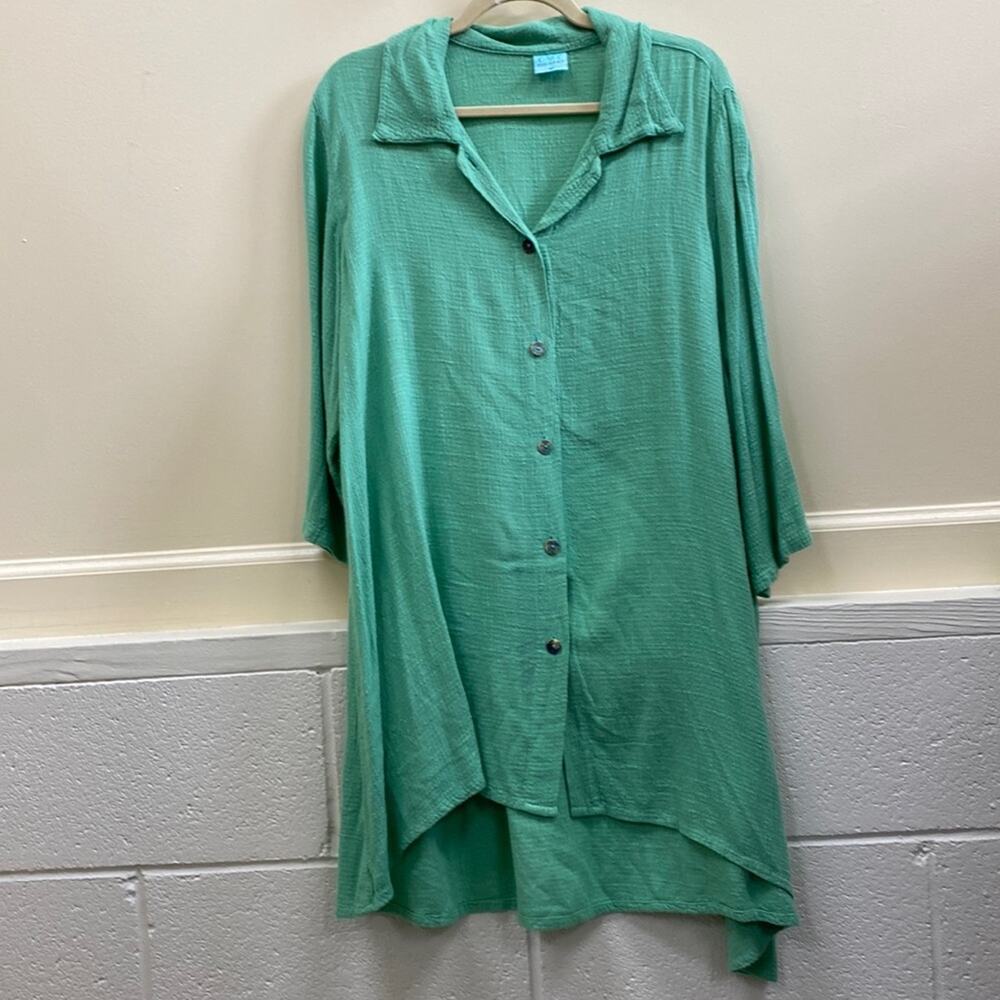 CMC women’s large green cotton button down shirt top